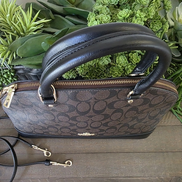 Coach Sierra Satchel In Brown Signature Coated Canvas With Black Leather Trim - Picture 6 of 13